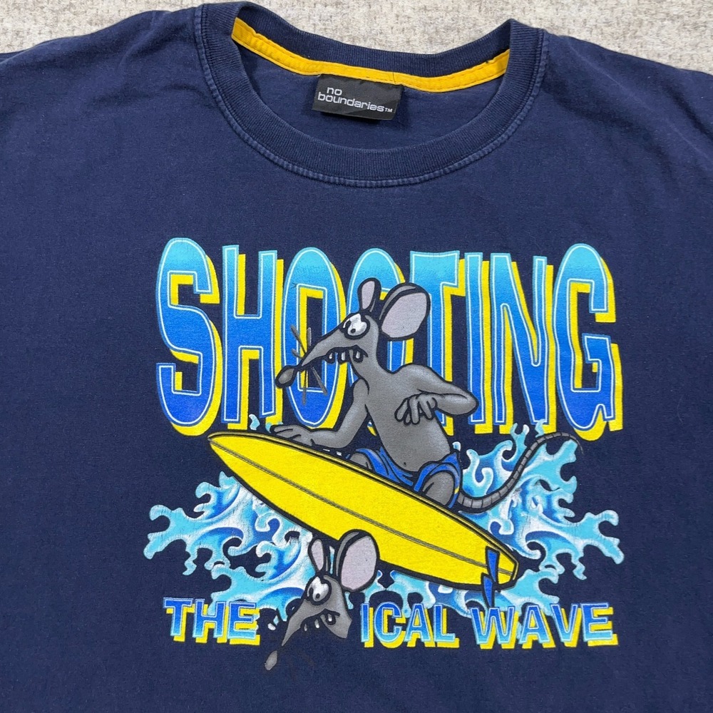 Vintage Y2K No Boundaries Shirt Men XXL Blue Surfing Rat Mouse Radical Wave 00s - Picture 2 of 9